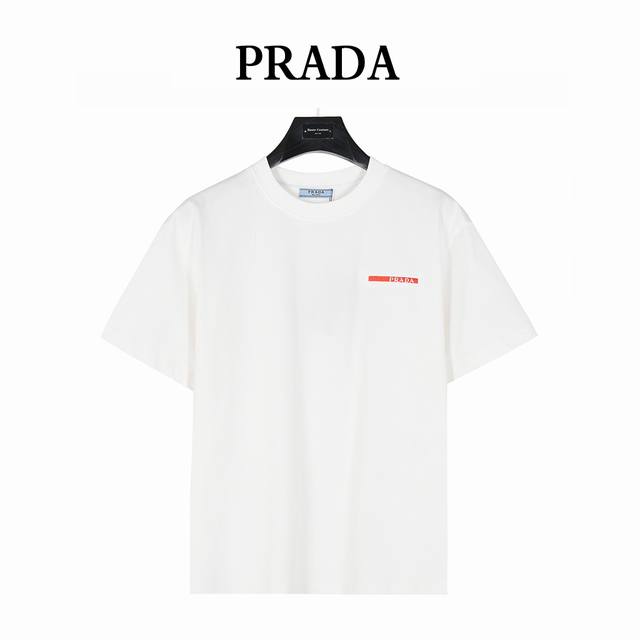 Prada 25Ss short-sleeved T-shirt with red logo trim embroidery The fabric is mad