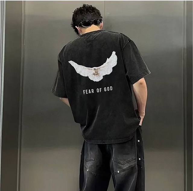 Fog Fear Of God Double-line Essentials Limited Edition Dove Print Heavy Washed D
