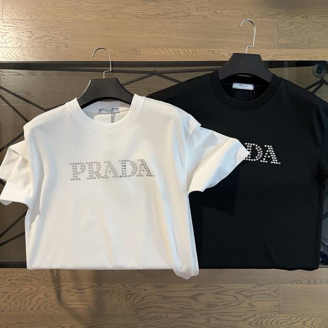 Prada 2025 new style letter-laminated silicone letter short-sleeved T-shirt DDD