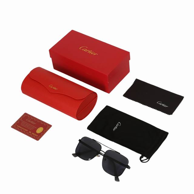 Cartier-full frame thin temples-square-sunglasses-men-black-all black lenses, fu