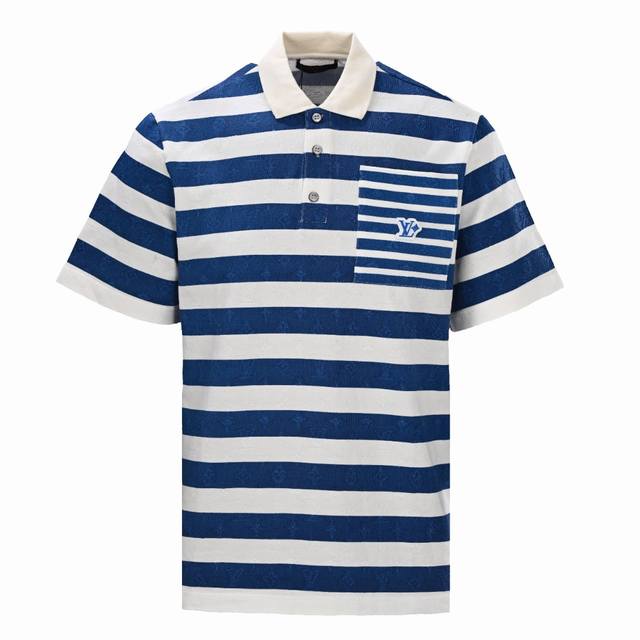 Louis Vuitton Lv blue striped polo short-sleeved Polo shirt Authentic 13234 purc