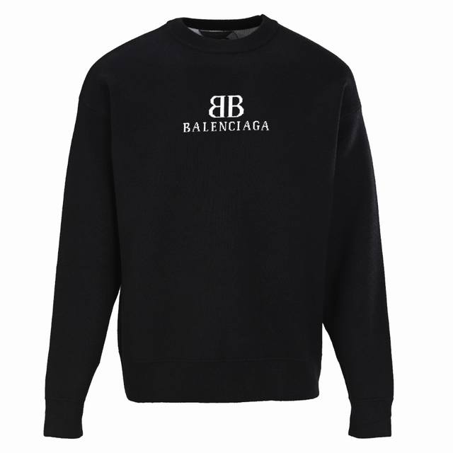 BalenciagaBlcg Bb jacquard knitted long-sleeved round neck sweater Sheep-cotton