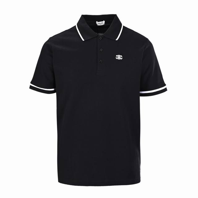 Celine Ce Classic Arc de Triomphe embroidered short-sleeved Polo shirt Double-si