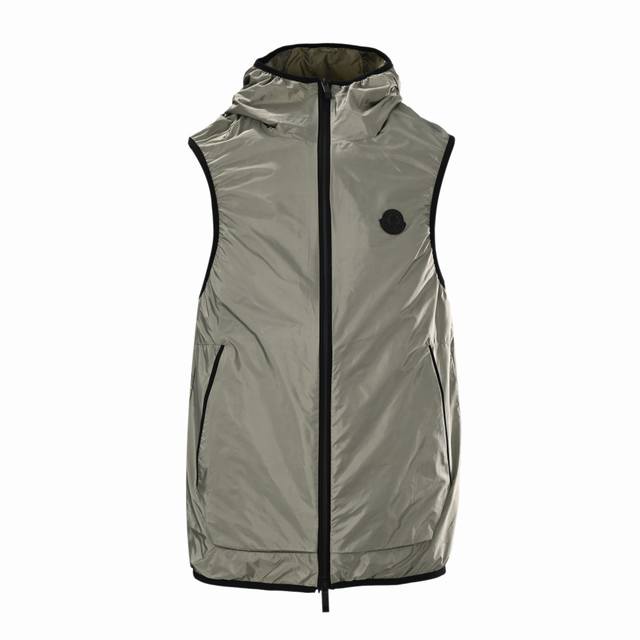 Moncler Mc Reflective Print Hooded Vest Made of 20D ultra-light nylon fabric, it