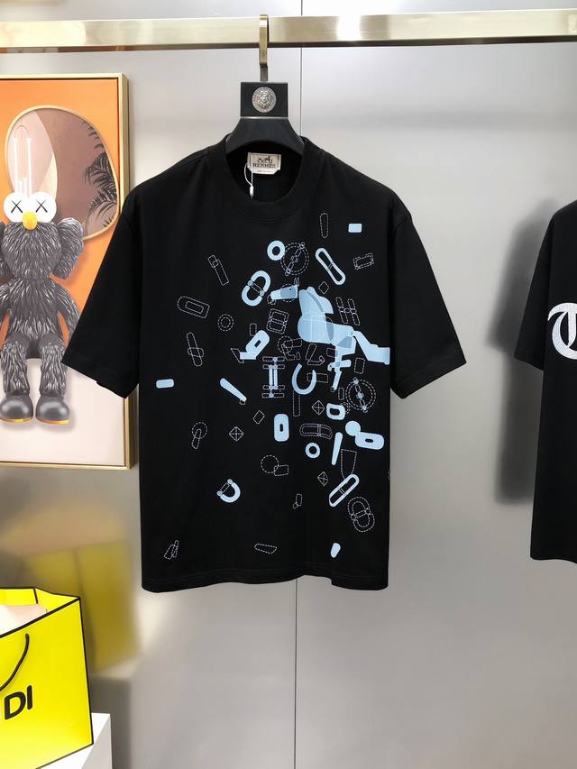 H*Rmes Hermes 2025 spring and summer new original men's round neck short-sleeved