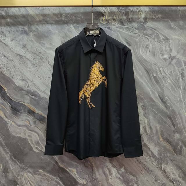 Hermes 2025Ss new long-sleeved shirt, high-end version! Custom-made fabrics are