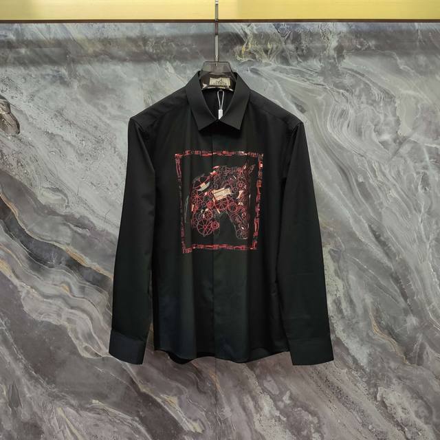 Hermes 2025Ss new long-sleeved shirt, high-end version! Custom-made fabrics are