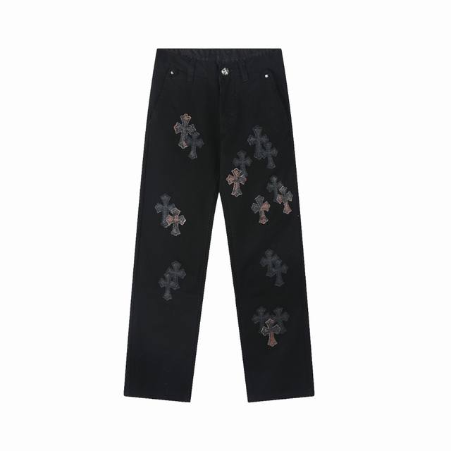 High version Chrome Hearts overlapping leather label cross jeans, same style fo