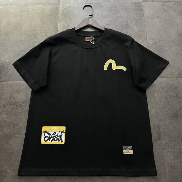 Evisu Fushen 2025 new yellow seagull graffiti Daruma sticker printed T-shirt ori