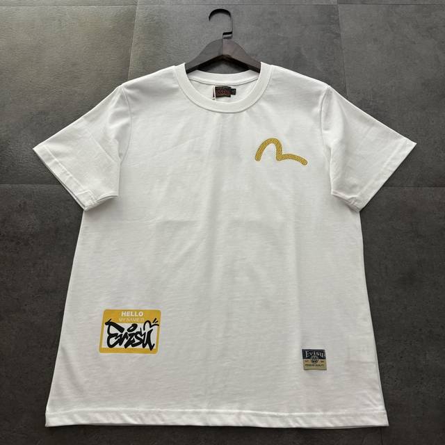 Evisu Fushen 2025 new yellow seagull graffiti Daruma sticker printed T-shirt ori