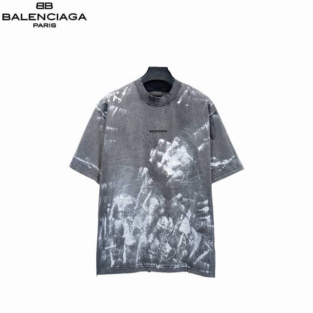 Balenciaga 25Ss paint inkjet embroidered letter short sleeves The fabric is wove