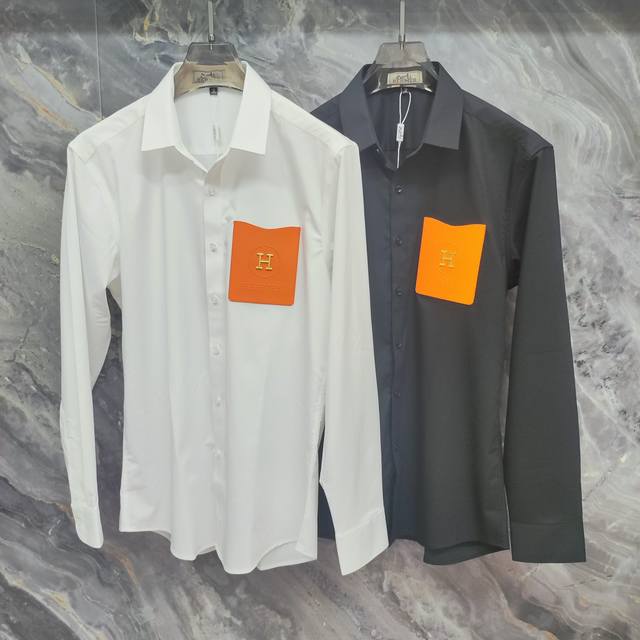 Hermes 2025Ss new long-sleeved shirt, high-end version! Custom-made fabrics are