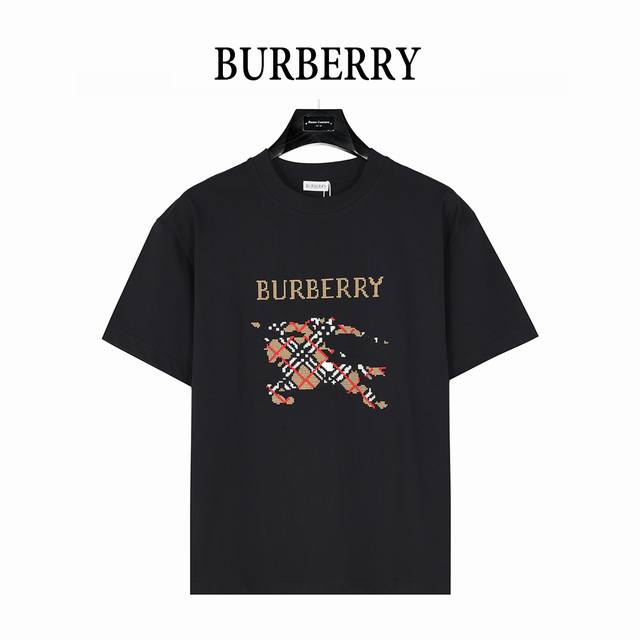 Burberry 25Ss Plaid Warhorse Cross-Stitch Embroidered Short-Sleeved T-Shirt Made