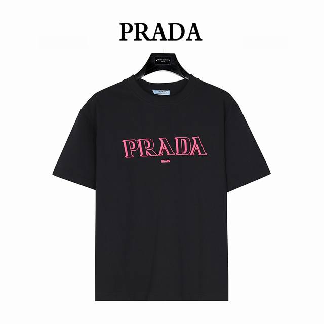 Prada 25Ss 3D ghost letter embroidery short sleeve T-shirt Classic 3D ghost lett
