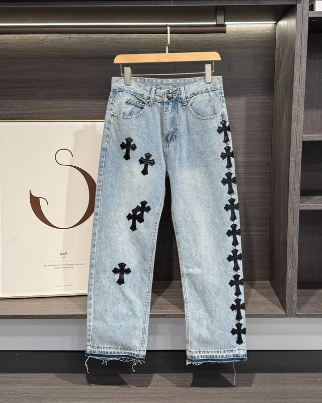 Chrome Hearts Chrome Hearts 2025 new black cross stitching leather hem couple st