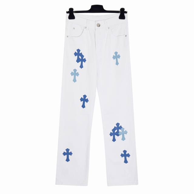 High version Chrome Hearts Miami limited edition blue leather label cross jeans