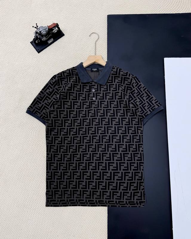 Top original Fendi 2025Ss new Ff jacquard terry cloth lapel Polo shirt short sle