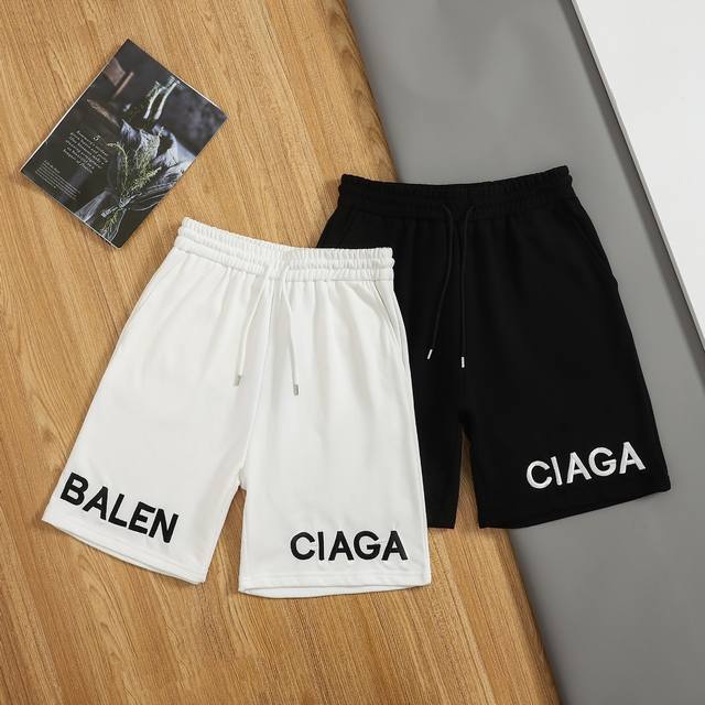 High version Balenciaga classic letter logo 3D embroidered shorts official webs