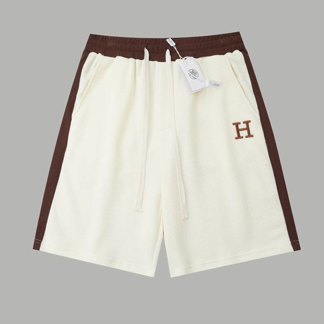 Hermes 2025Ss new shorts classic embroidered letter shorts Light luxury men and
