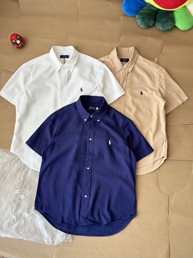 Rl Raff cotton and linen material solid color logo embroidery button-down lapel