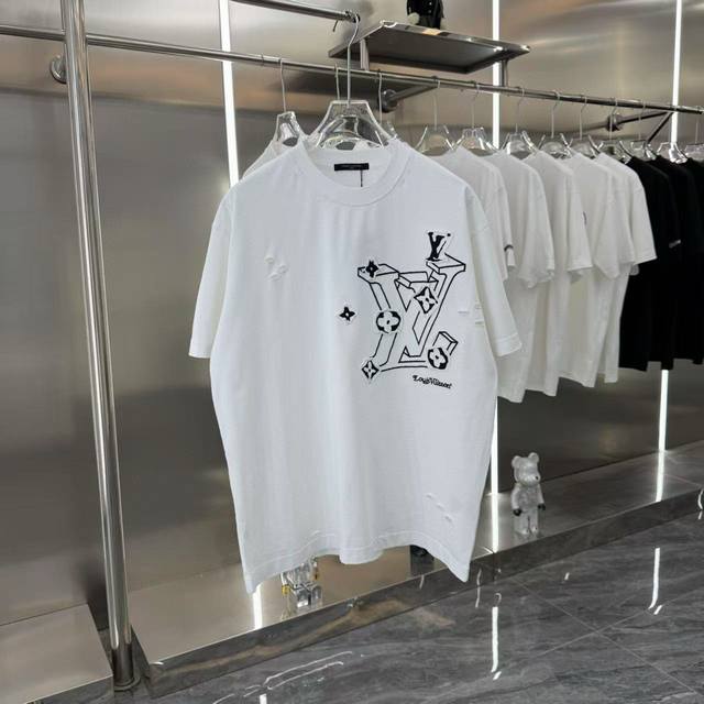 Louis Vuitton 2025Ss new patchwork hole embroidery couple casual short-sleeved T
