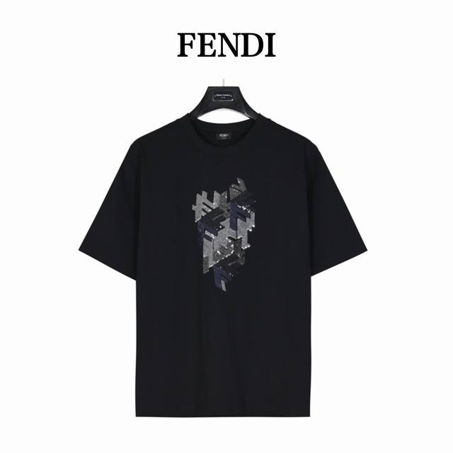 Fendi 25Ss 3D sequined sequin contrast embroidered short-sleeved T-shirt The ori