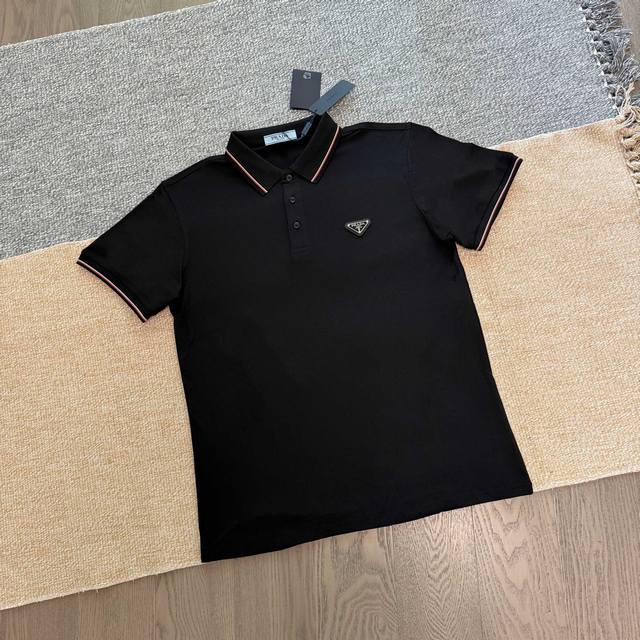 Prada classic triangle leather label short-sleeved Polo shirt Customized main la