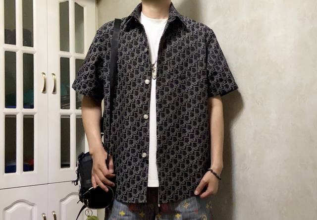 Dior Dior Full jacquard logo heavy washed couple denim short sleeve jacket! Loos