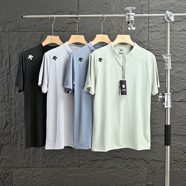 Descnte Descente men's half-zip honeycomb quick-drying polo shirt short sleeves.