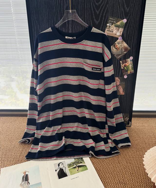Product name: Mium*U new small label blue-gray striped long-sleeve Size: ML Col