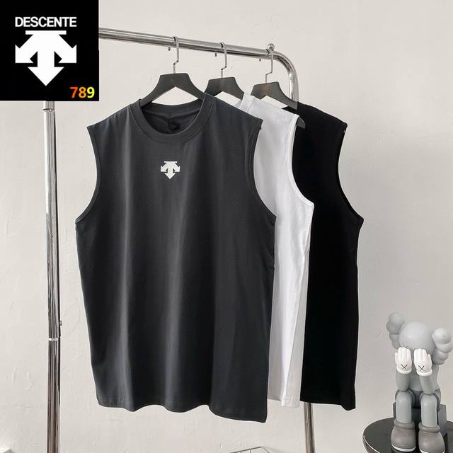 Descente Descente pure cotton high yarn woven three-color short-sleeved vest is