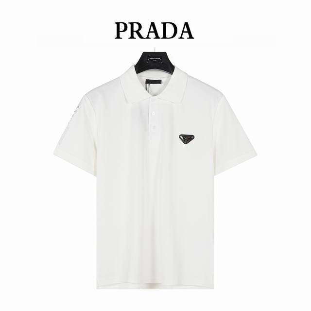 Prada 25Ss short-sleeved Polo shirt with metal triangle label and silver hot let