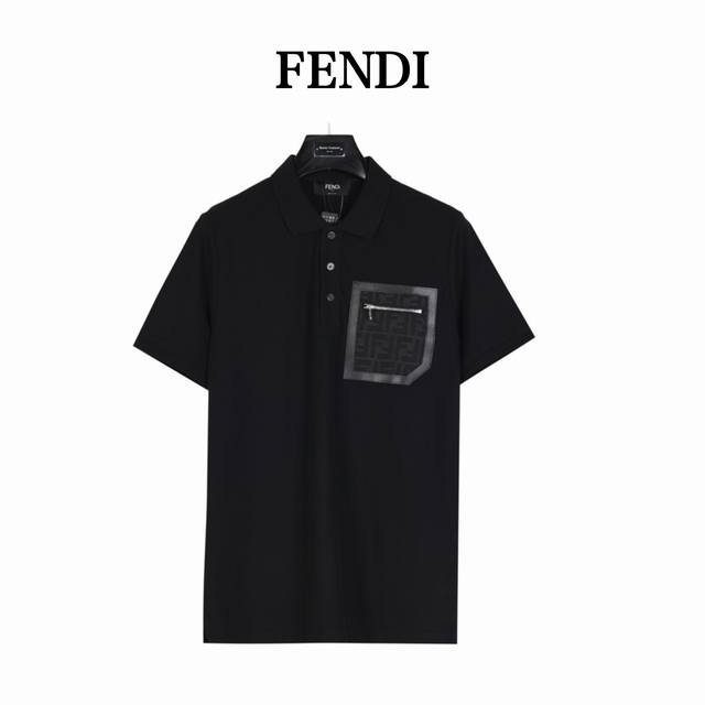Fendi Fendi leather trim pocket zipper short sleeve polo shirt Hot item, differe