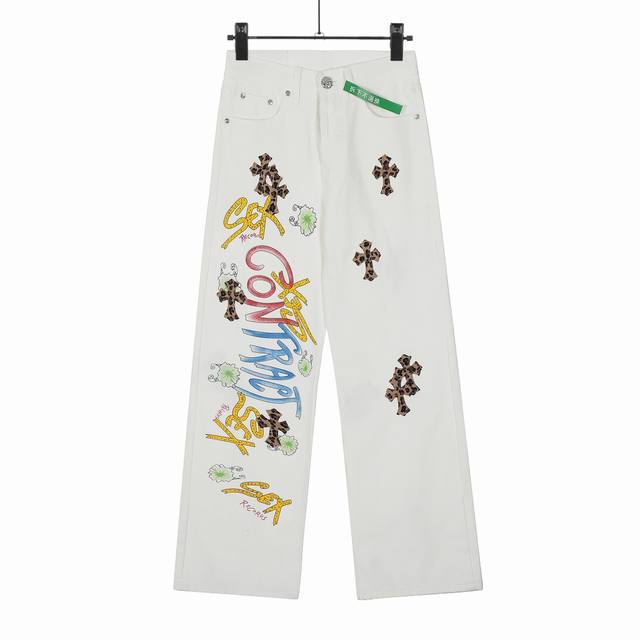High version Chrome Hearts Mattyboy graffiti painted leopard cross jeans, for m