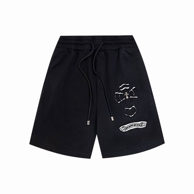 High version Chrome Hearts applique embroidered Sanskrit cross shorts, unisex.
