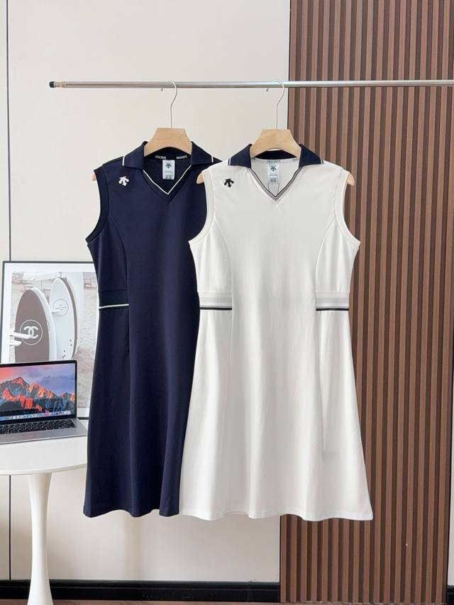 Descentegolf Descente Golf Women's Sleeveless Waisted V-Neck Dress Made of knitt