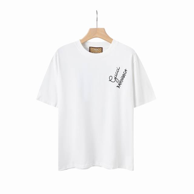 8873# Gucc*&Bal joint 2025 new hip-hop graffiti color print short-sleeved T-shir