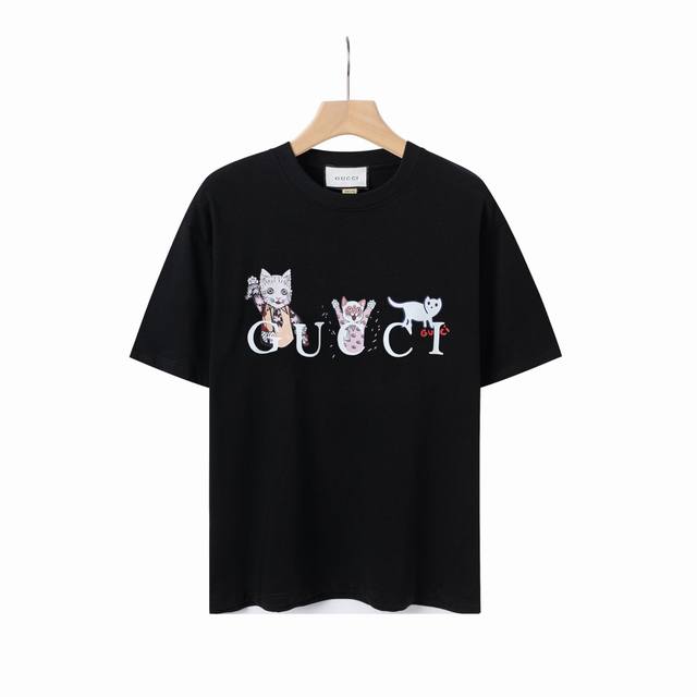 8862# Gu cat letter print, Gucci 2025 spring and summer latest short sleeves!! l