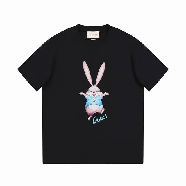 8859# Gu rabbit print, Gucci 2025 spring and summer latest short sleeves! ! The