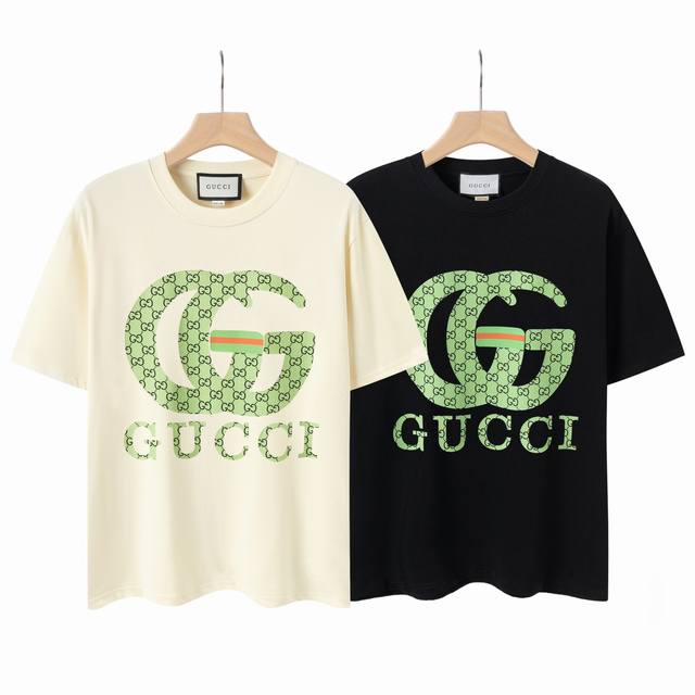 8848# Gucci 2025 spring and summer new green double G letter Logo short-sleeved