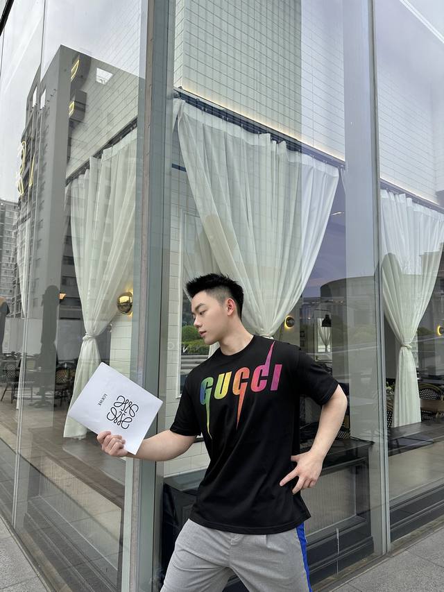 8851# Gucci gradient lightning round neck short sleeve top effect# DDD