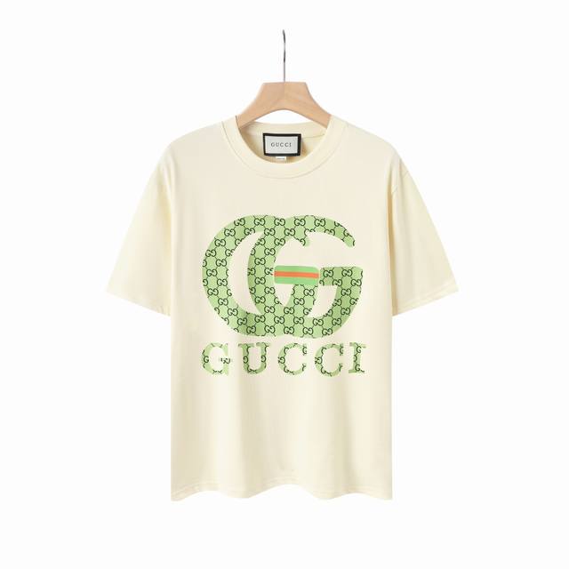 8848# Gucci 2025 spring and summer new green double G letter Logo short-sleeved