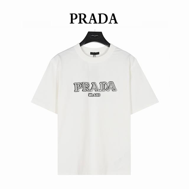 Prada 25Ss Ink-splashed Logo embroidery and back triangle logo print short-sleev