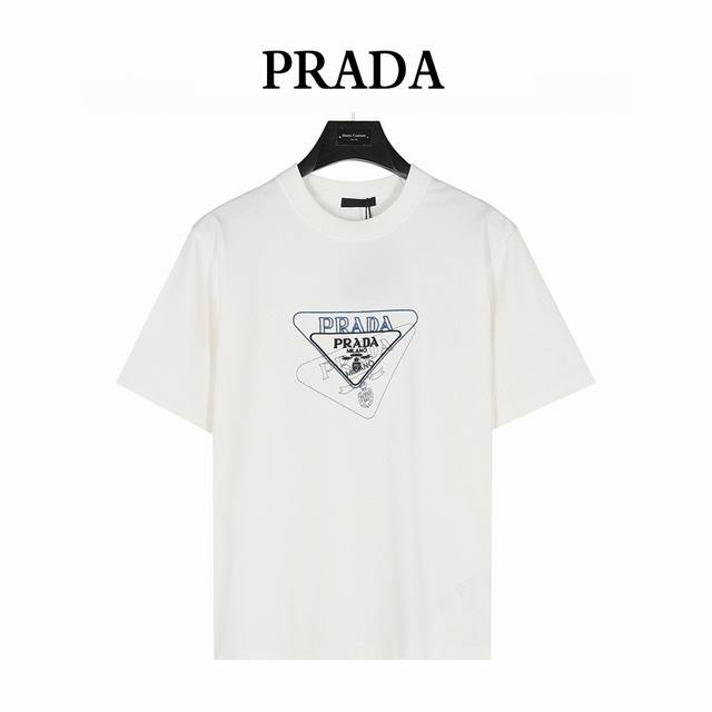 Prada 25Ss overlapping triangle logo contrasting embroidery short-sleeved T-shir