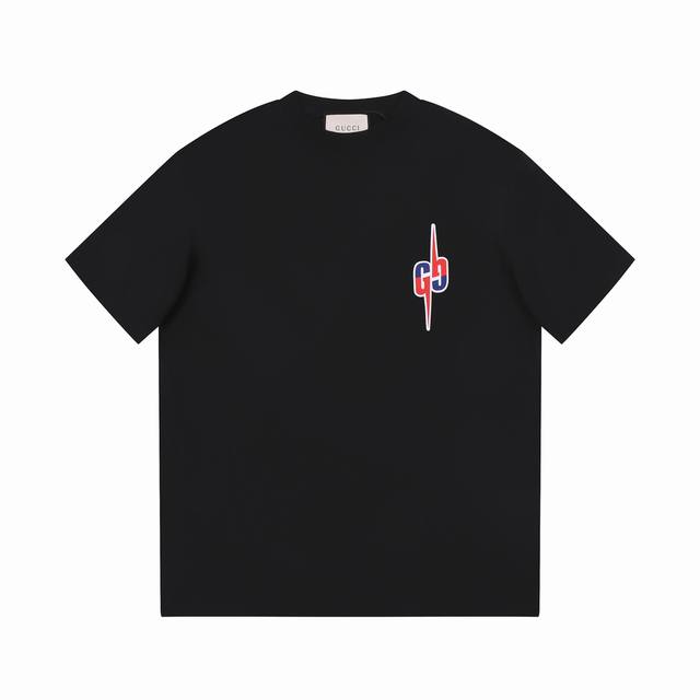 8836# Gu with lightning bolt print on the chest, the latest short sleeves from G