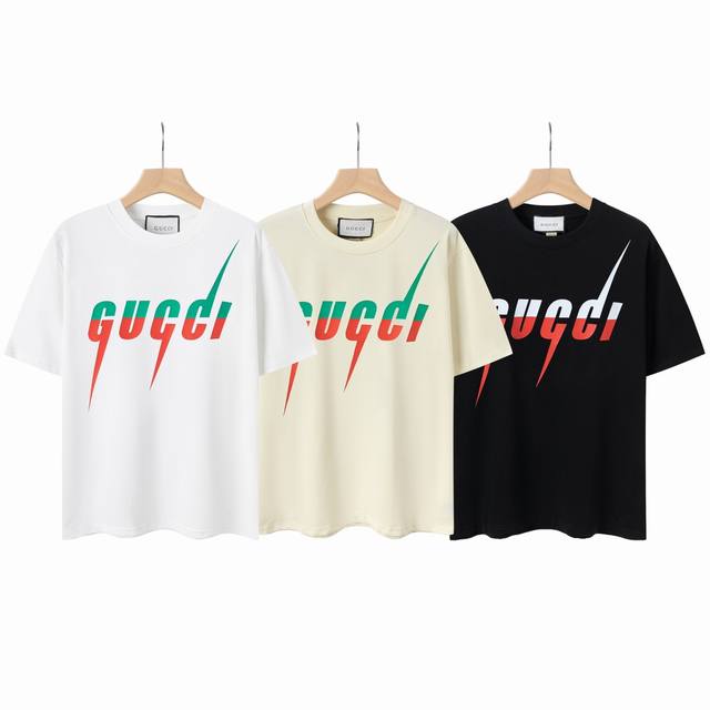 8835# Gucci 25Ss Blade Lightning Letter Printed Short Sleeves Fabric: 2G fine co