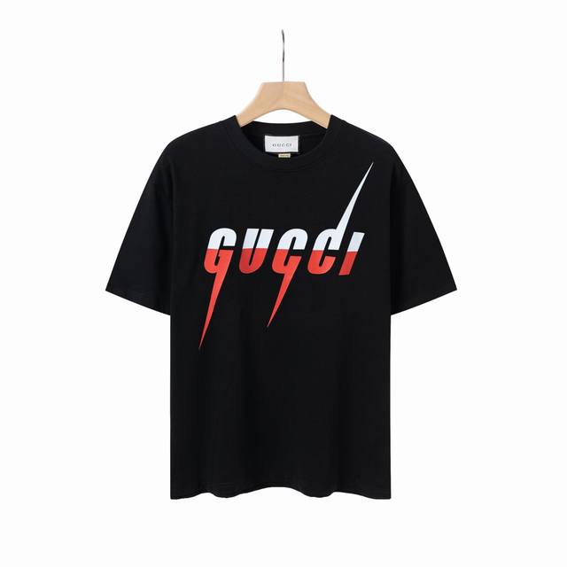 8835# Gucci 25Ss Blade Lightning Letter Printed Short Sleeves Fabric: 2G fine co