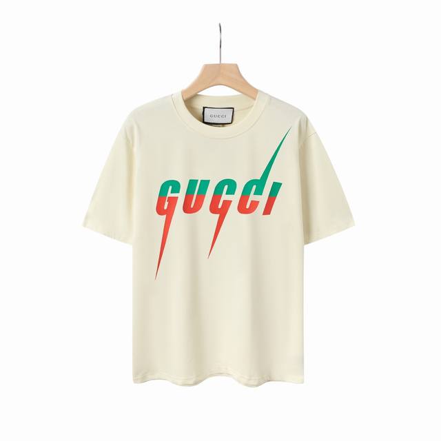 8835# Gucci 25Ss Blade Lightning Letter Printed Short Sleeves Fabric: 2G fine co
