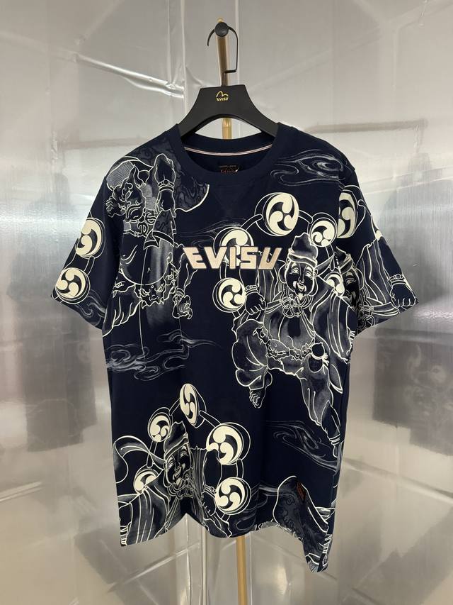 Evisu Fushen 2025 new men's full print Thor short sleeve Size: S-Xxl S size shou