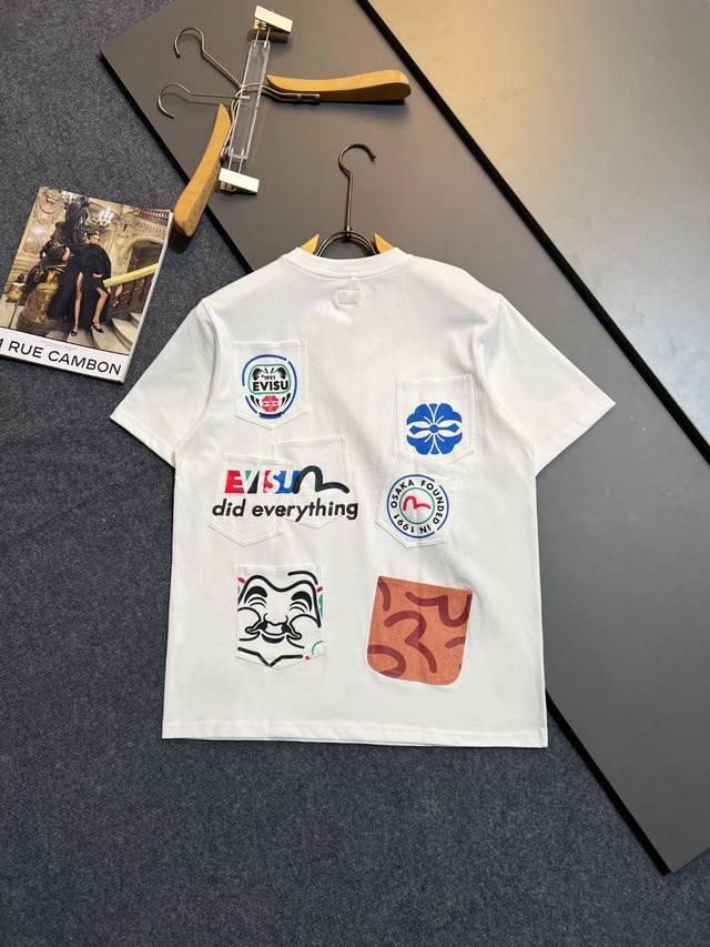 Evisu 2025 Summer Buddha head and family flower print short-sleeved T-shirt for